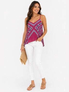 BCBGMAXAZRIA Pink & Purple Geometric Handkerchief Hem Cami Tank Top | Medium
